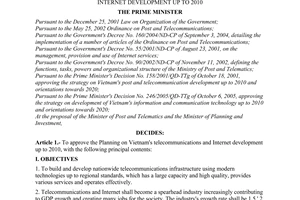 Decision No. 32/2006/QD-TTg of February 07, 2006 approving the planning on Vietnam's Telecommunications and Internet Development up to 2010