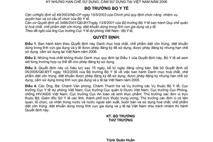 Quyết định 09/2006/QĐ-BYT Danh mục hoá chất, chế phẩm diệt côn trùng, diệt khuẩn gia dụng và y tế được phép đăng ký,hạn chế,cấm sử dụng 2006