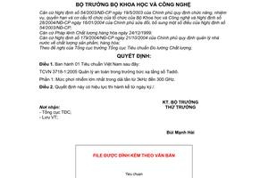 Quyết định 146/2006/QĐ-BKHCN  Tiêu chuẩn Việt Nam TCVN 3718-2005 Quản lý an toàn trong trường bức xạ tầng số Tadiô.