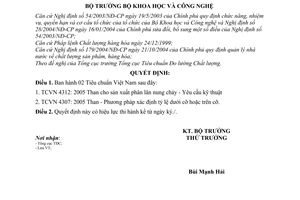 Quyết định 148/2006/QĐ-BKHCN  Tiêu chuẩn Việt Nam TCVN 4307 4312: 2005