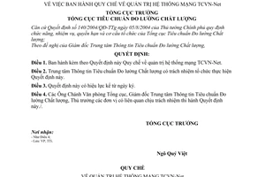 Quyết định 72/QĐ-TĐC Quy chế quản trị hệ thống mạng TCVN-Net