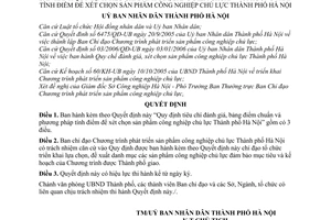 Quyết định 12/2006/QĐ-UB  tiêu chí đánh giá, bảng điểm chuẩn phương pháp tính điểm xét chọn sản phẩm công nghiệp chủ lực  thành phố Hà Nội