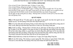 Quyết định 35/2006/QĐ-TTg  đề án Tổ chức quản lý, dạy nghề giải quyết việc làm người sau cai nghiện ma tuý Quảng Ninh