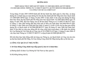 Hướng dẫn 160/HD-SGTCC  triển khai thực hiện Quyết định 151/2005/QĐ-UBND