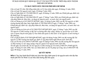 Quyết định  17/2006/QĐ-UBND quản lý tài nguyên nước thành phố Hồ Chí Minh