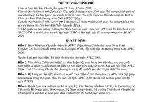 Quyết định 303/QĐ-TTg mua xe ôtô phục vụ Hội nghị APEC 2006