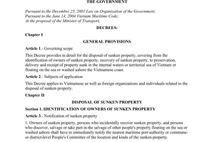 Decree of Government No. 18/2006/ND-CP of February 10, 2006 on the disposal of property sunk in the sea