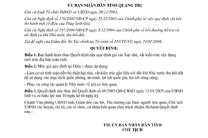 Quyết định 25/2006/QĐ-UBND Đơn giá nhà vật kiến trúc xây dựng mới Quảng Trị