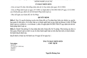 Quyết định 34/2006/QĐ-UBND ủy quyền giám đốc Sở tư pháp quản lý tổ chức luật sư Bình Dương