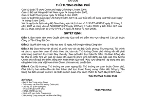 Quyết định 37/2006/QĐ-TTg Quy chế thí điểm khu vực cảng mở Cát Lái thuộc Công ty Tân Cảng Sài Gòn