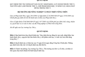 Quyết định 10/2006/QĐ-BNN  thủ tục đăng ký sản xuất, nhập khẩu, lưu hành thuốc, nguyên liệu làm thuốc thú y, chế phẩm sinh học,vi sinh,hóa chất