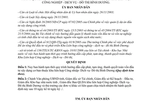 Quyết định 38/2006/QĐ-UBND quy trình cấp phát vốn xây dựng khu liên hợp Bình Dương