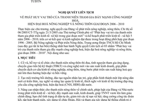Nghị quyết liên tịch 03/2006/NQLT-BNN-TƯĐTN phát huy vai trò thanh niên tham gia đẩy mạnh công nghiệp hoá, hiện đại hoá nông nghiệp và nông thôn