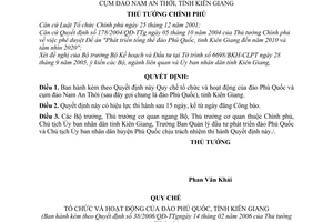 Quyết định 38/2006/QĐ-TTg Quy chế tổ chức hoạt động đảo Phú Quốc cụm đảo Nam An Thới,Kiên Giang