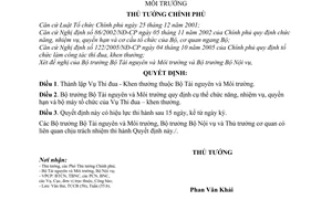 Quyết định 313/2006/QĐ-TTg thành lập Vụ Thi đua-Khen thưởng thuộc Bộ Tài nguyên  Môi trường