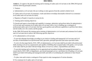 Decision No. 40/2006/QD-TTg of the Prime Minister of Government, approving the plan for training and re-training of cadres and civil servants in the 2006-2010 period