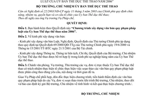 Quyết định 295/2006/QĐ-UBTDTT Chương trình xây dựng văn bản pháp luật Ủy ban Thể dục thể thao 2006