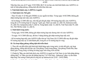 Thông báo 112/BC-BYT tình hình bệnh cúm A (H5N1) biện pháp phòng, chống dịch