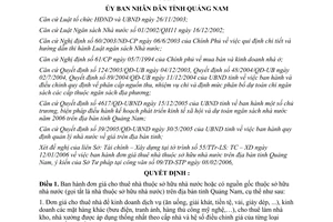 Quyết định 05/2006/QĐ-UBND giá cho thuê nhà sở hữu nhà nước tỉnh Quảng Nam