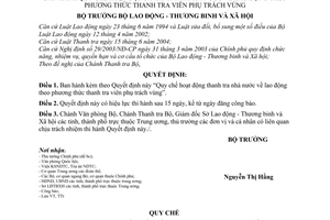 Quyết định 01/2006/QĐ-BLĐTBXH quy chế hoạt động thanh tra nhà nước lao động theo phương thức thanh tra viên phụ trách vùng