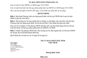 Quyết định 01/2006/QĐ-UBND xây dựng quyết định chỉ thị tỉnh Long An 2006