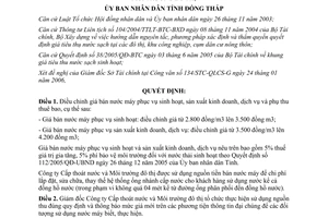 Quyết định 08/2006/QĐ-UBND giá bán nước máy tỉnh Đồng Tháp