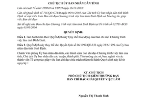 Quyết định 284/QĐ-CTUBND Quy chế hoạt động của ban chỉ đạo chương trình việc làm Bình Định