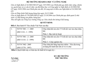 Quyết định 222/2006/QĐ-BKHCN 3 tiêu chuẩn Việt Nam TCVN  2005