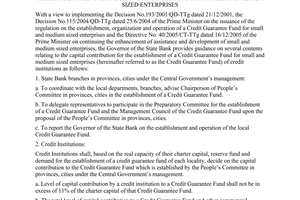Circular No. 01/2006/TT-NHNN of February 20, 2006, guiding several contents concerning the capital contribution for the establishment of a credit guarantee fund for small and medium sized enterprises