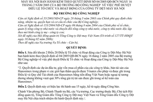 Quyết định 01/2006/QĐ-BCN Điều lệ Tổ chức Hoạt động Công ty Dệt-May Hà Nội sửa đổi 04/2005/QĐ-BCN