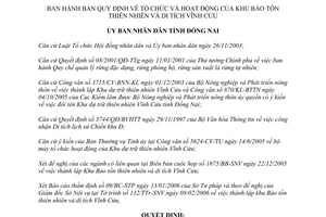 Quyết định số 10/2006/QĐ-UBND tổ chức hoạt động Khu Bảo tồn Thiên nhiên Di tích Vĩnh Cửu Đồng Nai