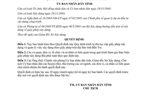 Quyết định 498/2006/QĐ-UBND thủ tục cấp giấy phép quản lý xây dựng tỉnh Bến Tre