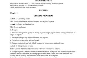 Decree no. 19/2006/ND-CP of February 20, 2006 detailing the provisions of the commercial law on goods origin
