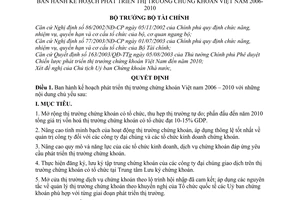 Quyết định 898/2006/QĐ-BTC Ban hành Kế hoạch phát triển thị trường chứng khoán Việt Nam 2006-2010