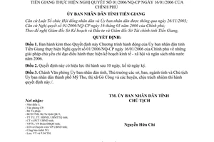 Quyết định 08/2006/QĐ-UBND Chương trình hành động UBND tỉnh Tiền Giang hướng dẫn Nghị quyết 01/2006/NQ-CP