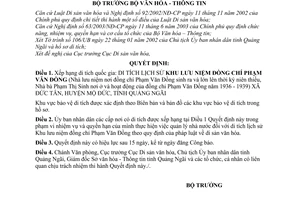 Quyết định 27/2006/QĐ-BVHTT xếp hạng di tích quốc gia Khu lưu niệm đồng chí Phạm Văn Đồng,xã Đức Tân,Mộ Đức,Quảng Ngãi