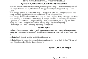 Quyết định 343/2006/QĐ-UBTDTT Đính chính 295/2006/QĐ-UBTDTT