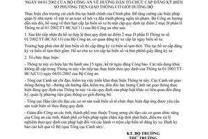 Thông tư 03/2006/TT-BCA(C11) tổ chức cấp đăng ký biển số phương tiện giao thông cơ giới đường bộ sửa đổi điểm 2 mục D phần 2 01/2002/TT-BCA(C11)
