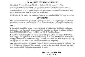 Quyết định 21/2006/QĐ-UBND bảng giá xe mới để thu lệ phí trước bạ tỉnh Bình Thuận
