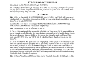 Quyết định 03/2006/QĐ-UBND hủy bỏ Quyết định 2613/2004/QĐ-UB về ưu đãi đầu tư Long An