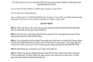 Quyết định 14/2006/QĐ-UBND quản lý xe thô sơ tham gia giao thông Đà Nẵng
