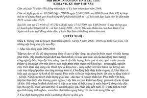 Nghị quyết 21/2006/NQ-HĐND phát triển kinh tế xã hội 2006 2010 tỉnh Bạc Liêu