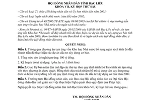 Nghị quyết 24/2006/NQ-HĐND phương án tạm ứng vốn bổ sung ngân sách Bạc Liêu