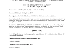 Nghị quyết 22/2006/NQ-HĐND quy hoạch sử dụng đất 2006 2010 tỉnh Bạc Liêu