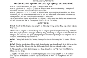 Quyết định 01/QĐ-BCĐĐMĐH thành lập Tổ công tác xây dựng Đề án thành lập trường đại học đẳng cấp quốc tế