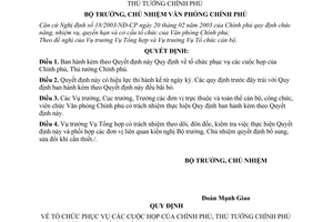 Quyết định 335/QĐ-VPCP  tổ chức phục vụ cuộc họp Chính phủ, Thủ tướng Chính phủ