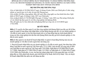 Quyết định 10/2006/QĐ-BTM uỷ quyền BQL khu công nghiệp Quảng Bình quản lý hoạt động XNK thương mại DN có vốn đầu tư nước ngoài