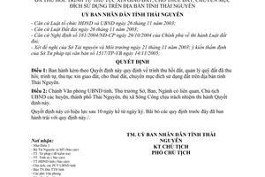 Quyết định 326/2006/QĐ-UBND  quy trình thu hồi đất, quản lý quý đất thu hồi; trình tự, thủ tục xin giao đất, cho thuê đất tỉnh Thái Nguyên