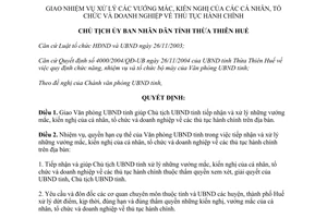 Quyết định 579/2006/QĐ-UBND nhiệm vụ xử lý vướng mắc thủ tục hành chính Thừa Thiên Huế