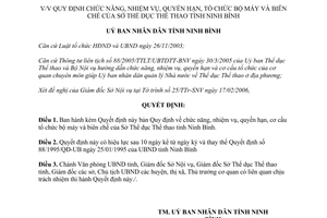 Quyết định số 395/2006/QĐ-UBND tổ chức biên chế Sở Thể dục Thể thao Ninh Bình